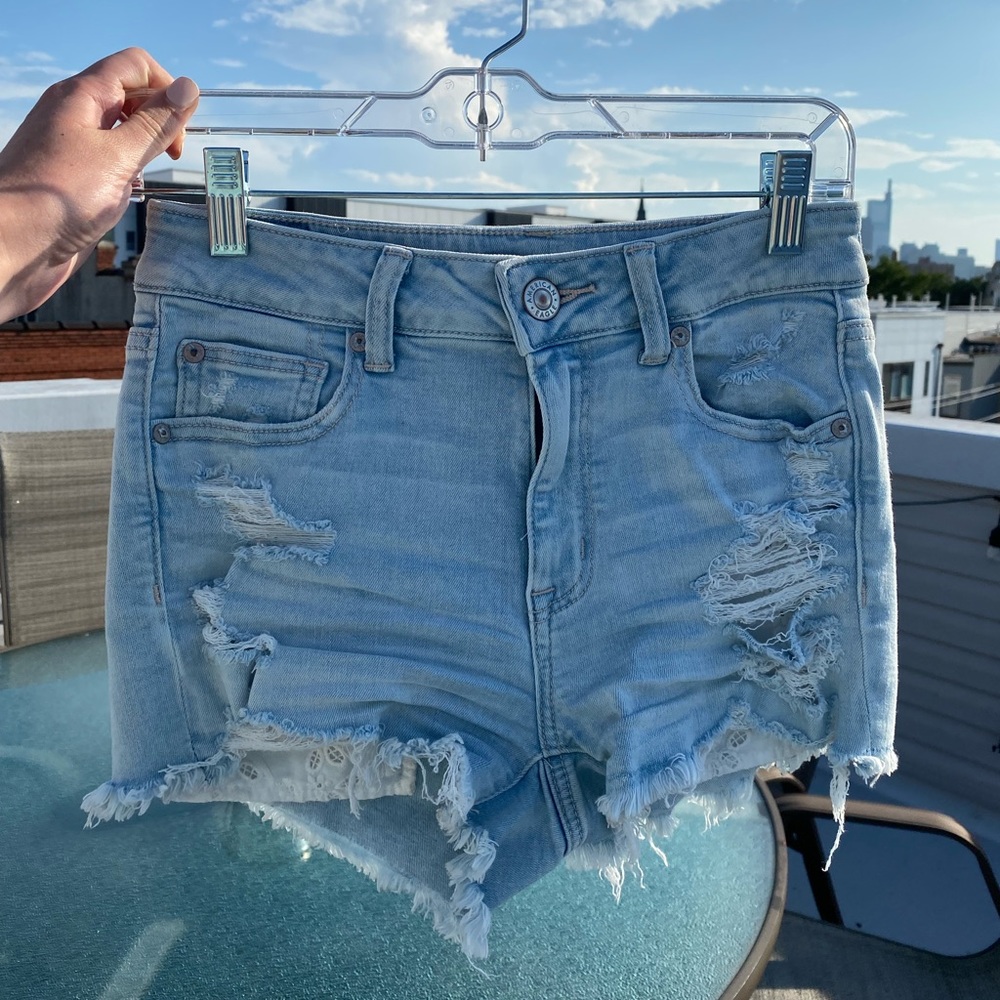 American Eagle Next Level Ripped Denim shorts